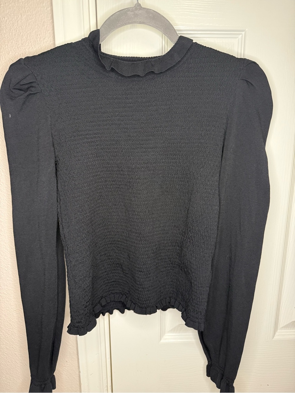 Catherine Malandrino Black Long-Sleeve Ruffle Mock Neck Top